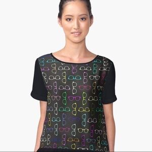 Cute black Glasses print shirt with sheer back